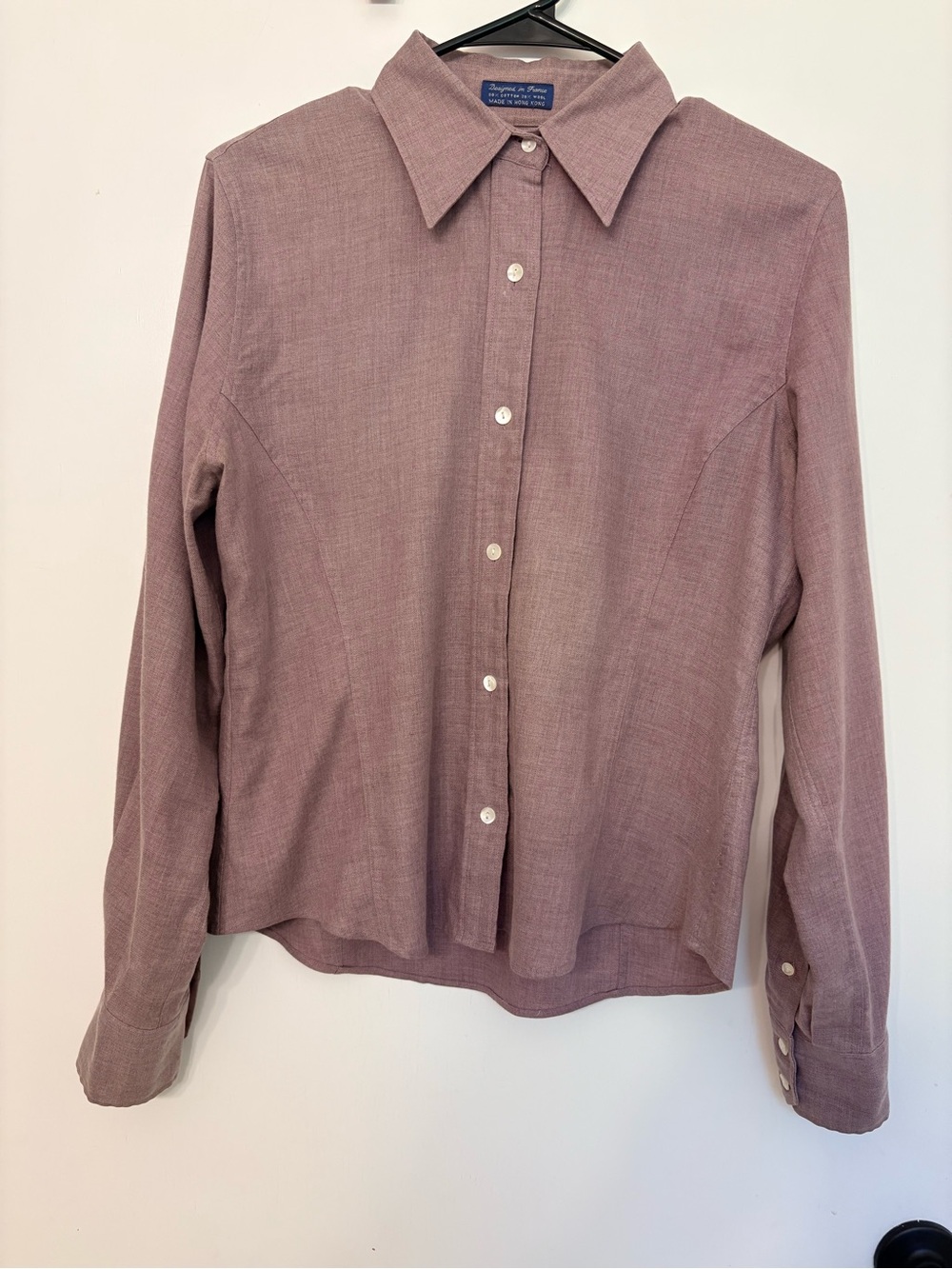 Faconnable Mauve Women's Med Long Sleeve Cotton Wool Blend Blouse Point Collar